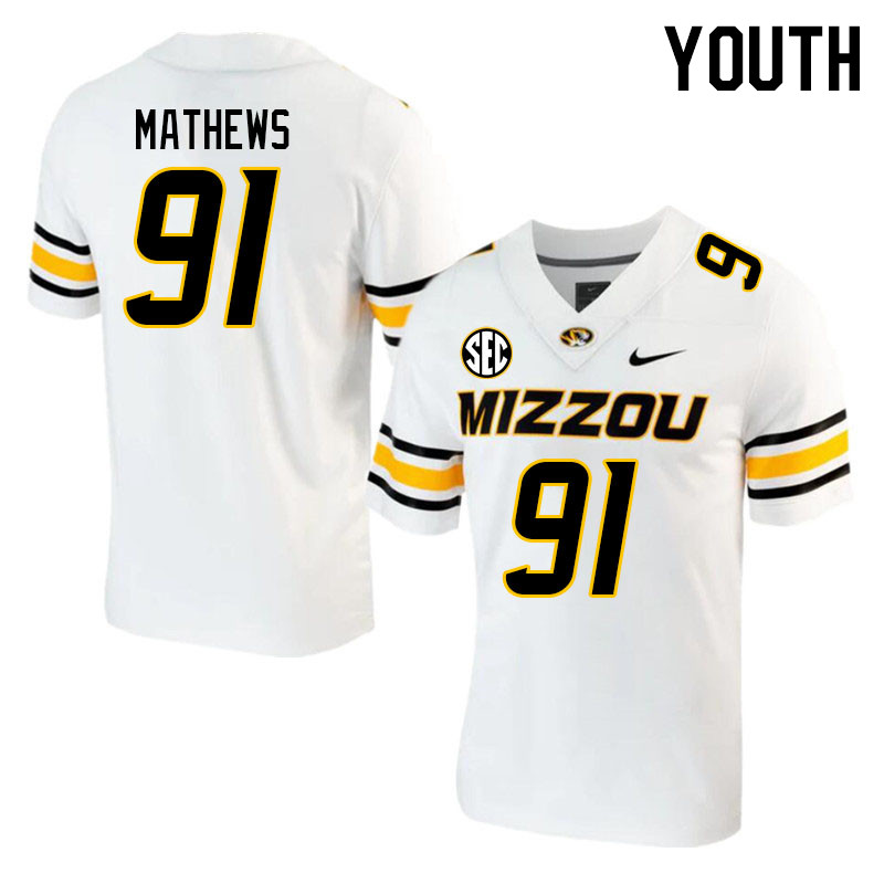 Youth #91 Ian Mathews Missouri Tigers College 2023 Football Stitched Jerseys Sale-White